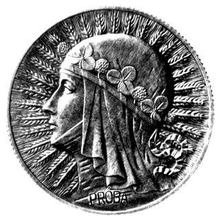 5 złotych 1934, Głowa kobiety, wklęsły napis PRÓBA na awersie, nienotowany rocznik, nakład nieznany, srebro, 8,80g, patyna, duża rzadkość.