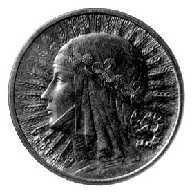 2 złote 1933, Głowa kobiety, napis PRÓBA na rewersie, Parchimowicz P-137b, wybito 100 sztuk, brąz, 3,93g, patyna.