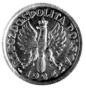 1 złoty 1924, Paryż, na rewersie napis ESSAI /próba/, Parchimowicz P-124a, wybito 15 sztuk, srebro, 5,15g, ogromna rzadkość.