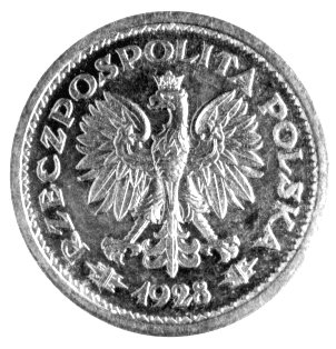 1 złoty 1928, napis PRÓBA na rewersie, bez znaku mennicy warszawskiej, Parchimowicz P-126d, wybito 110 sztuk, nikiel, 6,93g.