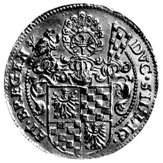 trzy dukaty 1607, Złoty Stok, pełna data pod popiersiami braci, bez znaku mincerza, F.u.S. -, Fr. 3152 jako 4 dukaty, 10,33gr, bardzo ładna i rzadka moneta znana ze zbioru Friedensburga - poz. 1412 i poz. 1413 jako sześcio i czterodukatówka.