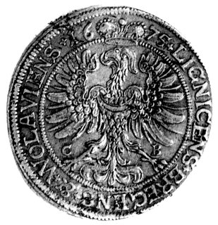 15 krajcarów 1675, Brzeg, XV pod popiersiem księcia, F.u.S. 1969, rzadkie.