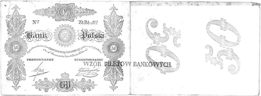 50 złotych 1.05.1830, podpisy Jelski i Głuszyńsk