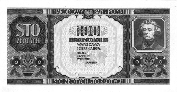 100 złotych 1.08.1957, Mickiewicz, /druk jednost