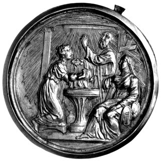 anonimowy medal chrzcielny XVIII w.; Klęcząca ko