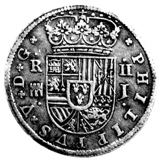 Filip V 1700 - 1746, 2 reale 1717, Segowia, Aw: Pod koroną tarcza herbowa, w polu nominał i znaki herbowe, Rw: Herb, Cayon - Castan 7825.
