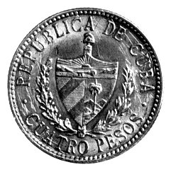 4 peso 1916, Aw: Herb, Rw: Popiersie Jose Marti,