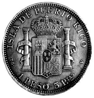 1 peso = 5 peset 1895, Aw: Głowa Alfonsa XIII, R