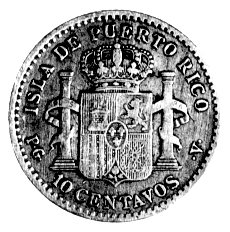 10 centavos 1896, Aw: Głowa Alfonsa XIII, Rw: Herb, rzadkie.