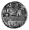 denar- L. Rutilius Flaccus 77 pne, Aw: Głowa Romy w skrzydlatym hełmie w prawo i napis z tyłu: FLA..