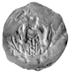 denar XII w., Aw: Popiersie biskupa na wprost, Rw: Kościół z dwoma wieżami, Bonhoff 2127