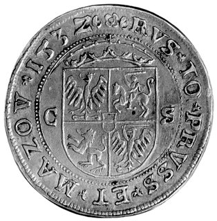 półtalar 1532, fałszerstwo Majnerta wzorowane na rysunku dukata koronnego z tego samego rocznika. Oryginał nigdy nie istniał. Henryk Mańkowski-Fałszywe monety polskie, Poznań 1930, s. 60-61, ładna stara patyna, duża rzadkość.