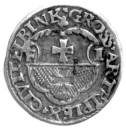 trojak 1536, Elbląg, odmiana z rozetką nad tarcz