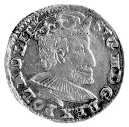 trojak 1591, Olkusz, odmiana z herbem Lewart w ozdobnej tarczy, Kurp. 593 R, Wal. XII 6 R, rzadka moneta w bardzo dobrym stanie zachowania.