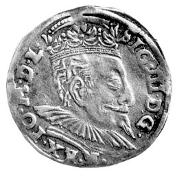 trojak 1596, Wilno, data poniżej herbów, Kurp. 2143 R4, T. 3, rzadka moneta z ładną patyną.