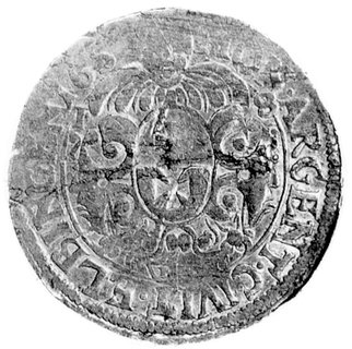 ort 1657, Elbląg, okupacja szwedzka, popiersie króla Karola X Gustawa, pod tarczą herbową literki NH, Ahlström 56 a, Bahr. 9477, rzadki.