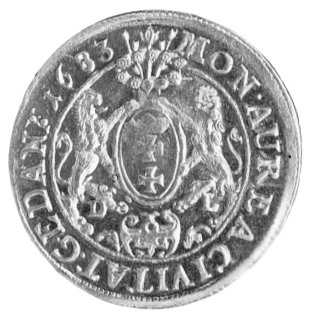 dukat 1683, Gdańsk, H-Cz. 2478 R1, Fr. 36, złoto, waga 3,44g, ładny egzemplarz.