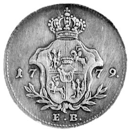 odbitka w srebrze próbnego dukata z 1779 roku, Warszawa, Plage 476.