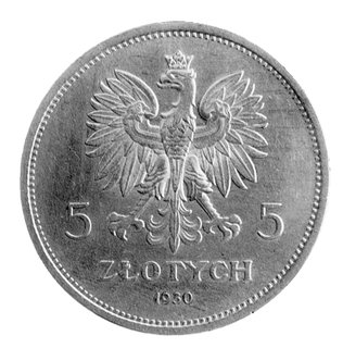 5 złotych 1930, Warszawa, Sztandar bity głębokim stemplem, rzadkie.