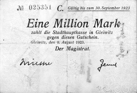 Gliwice /Gleiwitz/- 1.000.000 marek 9.08.1923 wa