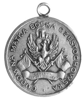 medal na pamiątkę ślubu Zamoyskich z Kozłówki w 1925 r., Aw: Napis poziomy: NA PAMIĄTKĘ ŚLUBU NA JASNEJ GÓRZE LESZKA I JADWIGI ZAMOYSKICH Z KOZŁÓWKI 19 3?V 25, Rw: Orzeł na tle Matki Boskiej i napis, Strzałk.544 RR, miedź srebrzona 29 mm, uszko