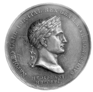 medal autorstwa L. Manfrediniego wybity z okazji zwycięstwa pod Jeną 1806 r., Aw: Popiersie Napoleona w koronie żelaz- nej w prawo, napis w otoku