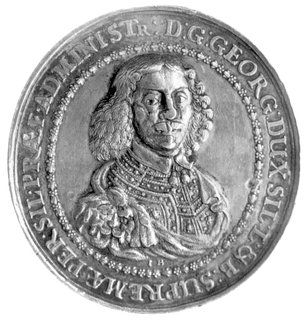 medal autorstwa Jana Buchheima wybity z okazji przyznania księciu legnicko- brzeskiemu Jerzemu III tytułu namiestnika Śląska w 1653 r., Aw: Popiersie księcia w zbroi trzy czwarte w prawo, u dołu I.B., napis w otoku: D.G. GEORG DUX SIL L. & B. SUPREMAE PER SIL PRAEF. ADMINISTR., Rw: Ozdobna tarcza herbowa wokół dewiza: SORS MEA A DOMINO (los mój w ręku Boga) , Więcek 15, FuS 1612, srebro 36 x 39 mm, 11.95 g.