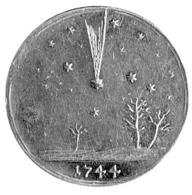 medal na pojawienie się komety w 1744 r., Aw: Kometa na tle krajobrazu i gwiazd