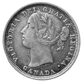 20 centów 1858, Aw: Głowa królowej Wiktorii, Rw: Nominał, nominał 20 centów emitowany tylko w jednym roku, bardzo rzadkie.