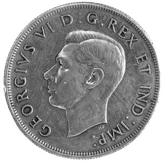 1 dolar 1947, Aw: Głowa króla Jerzego VI, Rw: Łódź indiańska, niżej data i liść klonowy, bardzo rzadka odmiana.