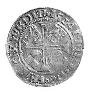 grosz 1524, Frankfurt, Aw: Orzeł na tarczy, Rw: Krzyż równoramienny, w polu 4 tarcze herbowe, Bahr. 161.
