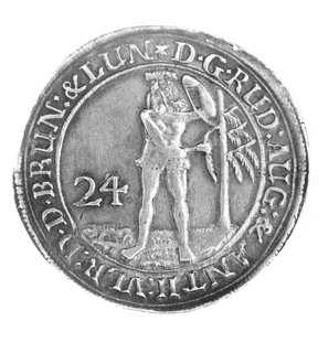 gulden 1690, Aw: Dziki człowiek, Rw: Napisy, Dav