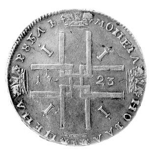 rubel 1723, Moskwa, Aw: Popiersie bez znaku minc