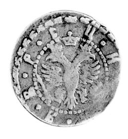 griwna 1704, Moskwa, Aw: Orzeł dwugłowy i napis, Rw: W trzech wierszach data nominał i litery Uzdenikow 0477, bardzo rzadka moneta.