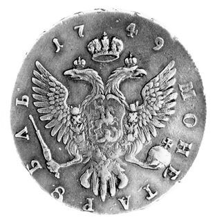 rubel 1749, Moskwa, Popiersie, niżej litery , Rw