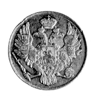 3 ruble 1841, Sankt Petersburg, Aw: Orzeł dwugłowy, Rw: Napisy w poziomie i w otoku, Uzdenikow 0400, Fr. 143, platyna, waga 10,30g.