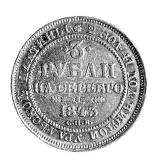 3 ruble 1843, Sankt Petersburg, platyna, waga 10