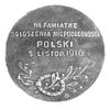 medal wybity z okazji ogłoszenia Niepodległości Polski 1916 r., Aw: Napis poziomy: NA PAMIĄTKĘ OGŁ..
