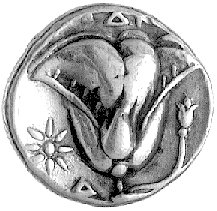 Rodos, didrachma 387- 304 pne, Aw: Głowa Heliosa