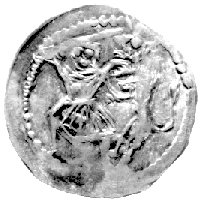 denar 1173- 1185/90 ew. 1177- 1185/90, mennica Wrocław, Aw: Biskup z krzyżem, Rw: Walka z lwem, Such.2, Str.46, 0,42 g.