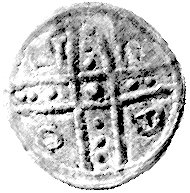 denar jednostronny 1177-1201, mennica Racibórz: Krzyż dwunitkowy w polu LODI, Such.3a, Str.174ab, 0,29 g.