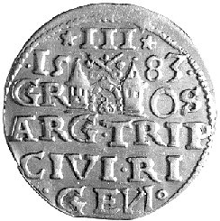 trojak 1583, Ryga, Kurp. 443 R1, Gum. 813, interpunkcja w postaci kółeczek