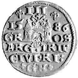 trojak 1586, Ryga, Kurp. 445 R, Gum. 814, popier