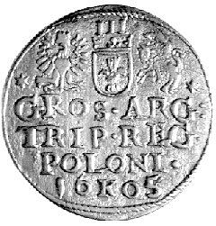 trojak 1605, Kraków, Kurp. 1345 R4, Wal. XCII 9, rzadki