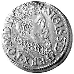 trojak 1619, Ryga, Kurp. 2533 R3, Gum. 1457, popiersie króla z małą głową, moneta wybita niecentrycznie