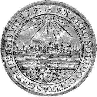 dwudukat /donatywa/ 1647, Gdańsk, H-Cz 1866 R2, Fr. 21a, złoto, 6,87 g., piękny egzemplarz z barokowym popiersiem króla i efektowną panoramą Gdańska
