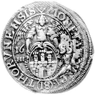 ort 1655, Toruń, drugi egzemplarz, moneta wybita tym samym stemplem co poprzednia, można prześledzić zmiany zachodzące na stemplu powstałe wskutek jego używania