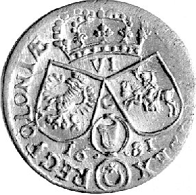 szóstak 1681, Kraków, Kurp. 1199 R2, Gum. 2002, literka C pomiędzy tarczami herbowymi, ładnie zachowany egzemplarz