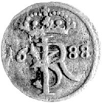 szeląg 1688, Gdańsk, Kurp. 1261 R2, Gum. 2040, bardzo rzadka moneta