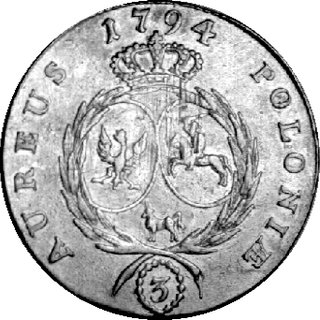 trzydukatówka 1794, Warszawa, Plage 459, Fr. 98, złoto, 12,22 g.